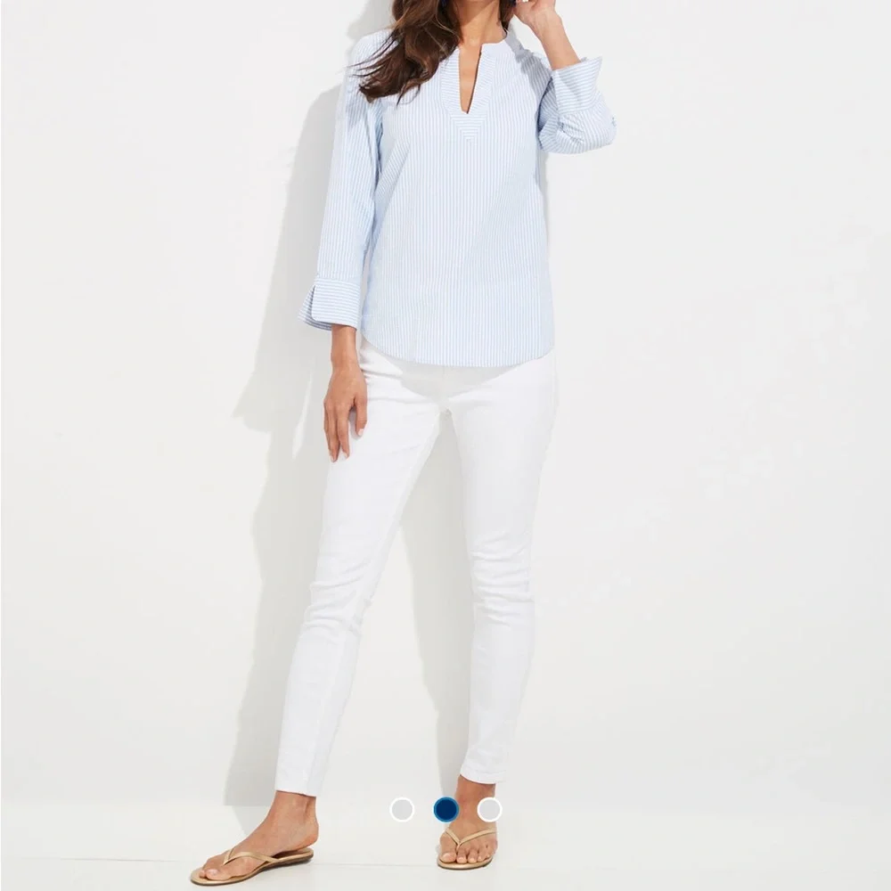 Vineyard Vines Seersucker Harbor Savannah Popover Hydrangea Blue White Stripe M